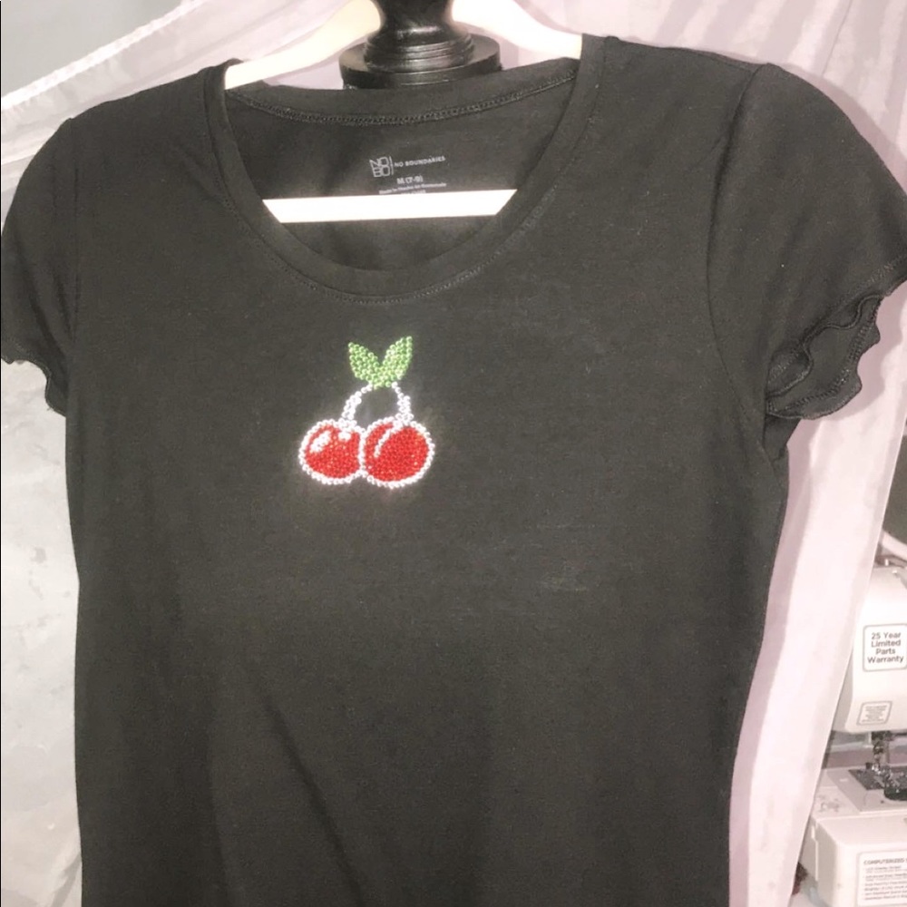 Cherry sparkle ruffle edge top